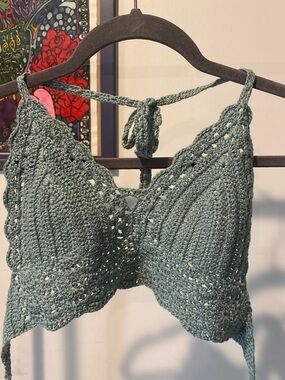 Crochet Halter Bralette - Sage Green